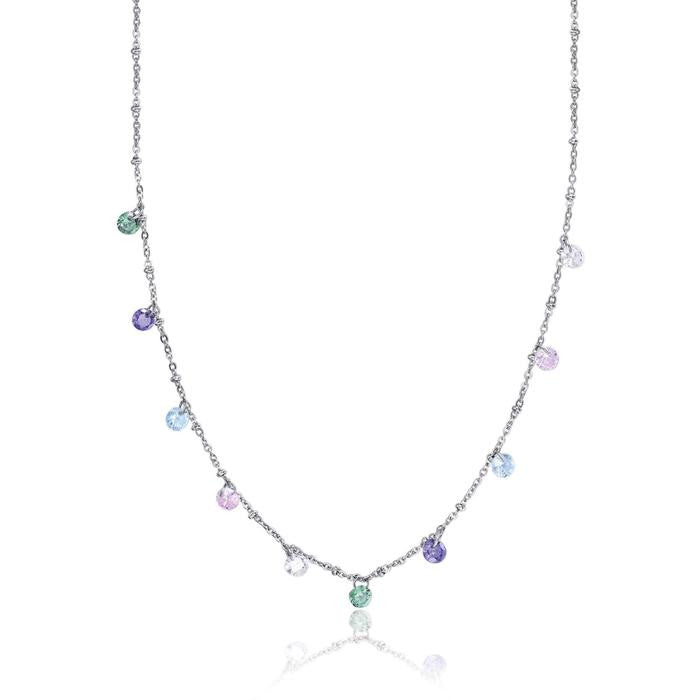 Collana In Acciaio Con Cristalli Multicolor