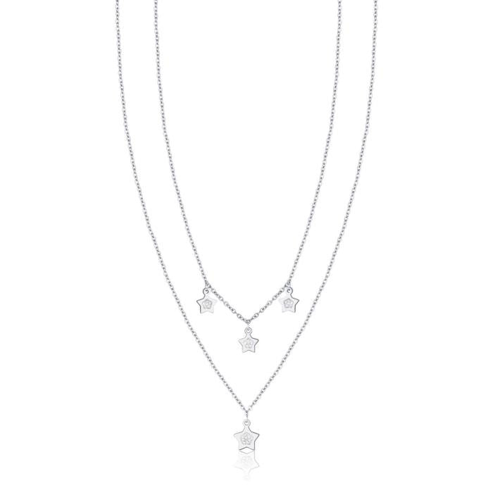 Collana In Acciaio Con Stelle E Cristalli Bianchi