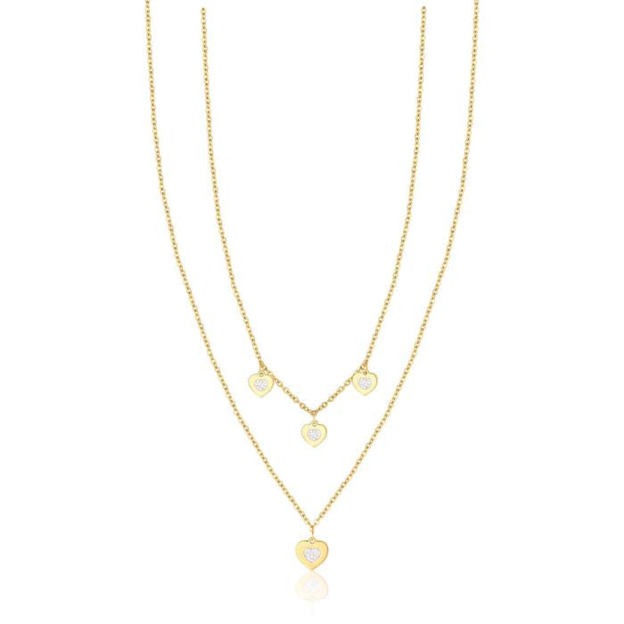 Collana In Acciaio Con Cuori E Cristalli Bianchi