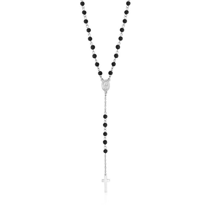Collana Rosario In Acciaio Con Pietra Lavica