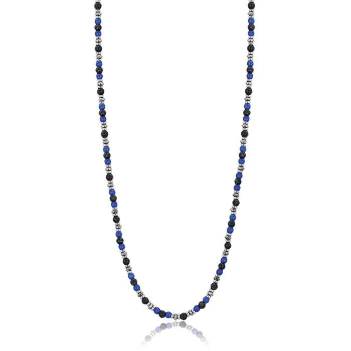 Collana In Acciaio Con Pietre Blu E Nere