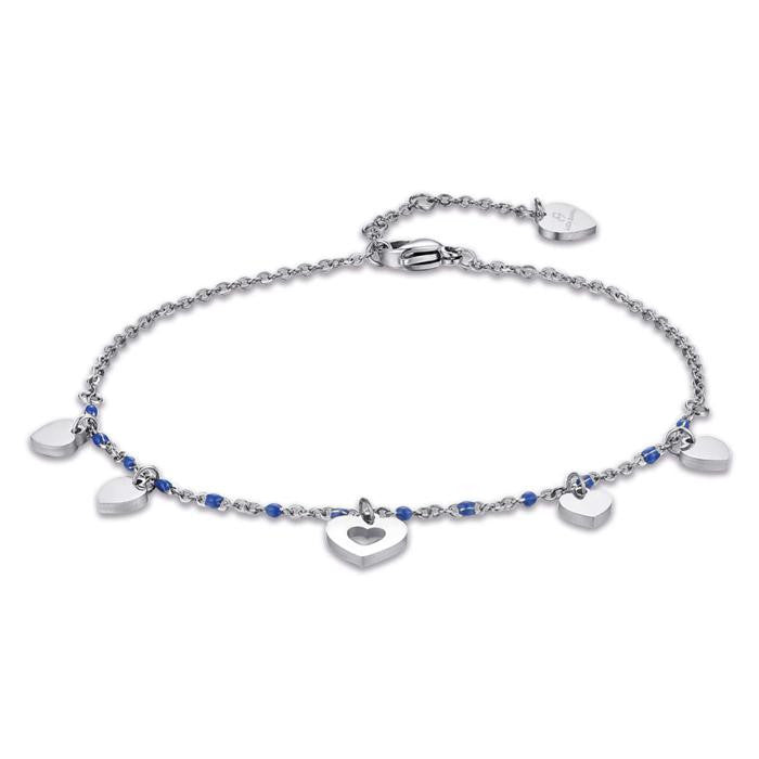 Cavigliera In Acciaio Con Cuori E Pietre Blu