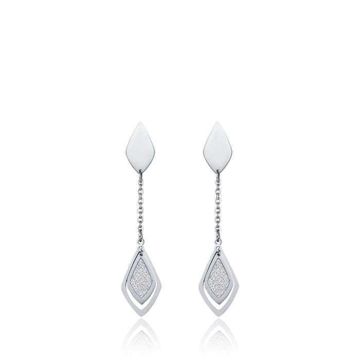 Orecchini In Acciaio Con Glitter Bianco