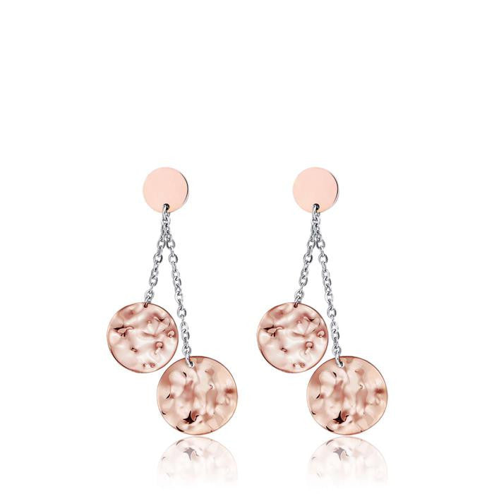 Orecchini In Acciaio Con Elementi In Acciaio Ip Rose Effetto Martellato