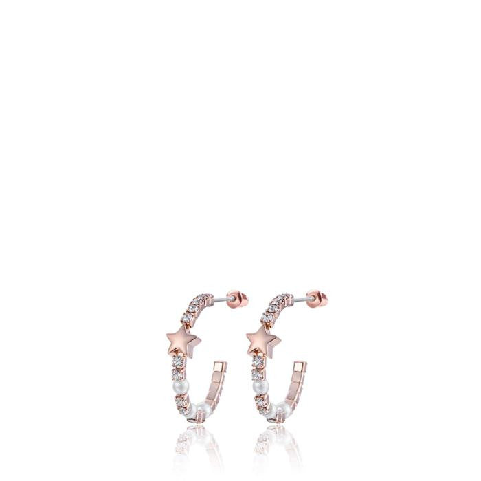 Orecchini In Metallo Ip Rose Con Stelle Cristalli E Perle Bianche