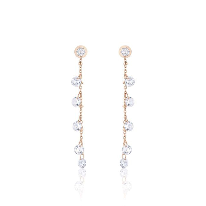 Orecchini In Acciaio Ip Rose Con Cristalli Bianchi