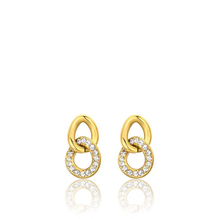 Orecchini In Acciaio Ip Gold Con Cristalli Bianchi