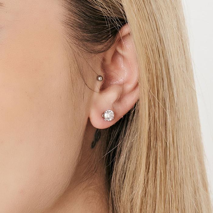 MONO ORECCHINO PUNTO LUCE IN ACCIAIO CON CRISTALLO BIANCO 3 MM