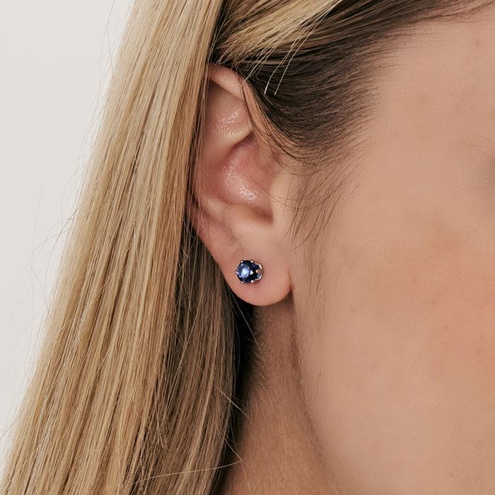 MONO ORECCHINO PUNTO LUCE IN ACCIAIO CON CRISTALLO BLU 3 MM