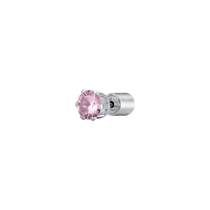 MONO ORECCHINO PUNTO LUCE IN ACCIAIO CON CRISTALLO ROSA 3 MM