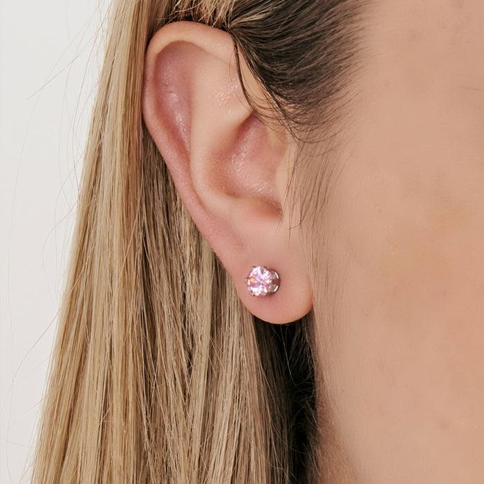 MONO ORECCHINO PUNTO LUCE IN ACCIAIO CON CRISTALLO ROSA 3 MM