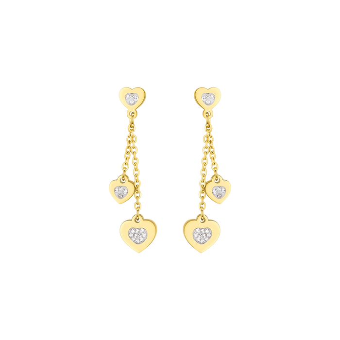ORECCHINI DONNA IN ACCIAIO IP GOLD CON CUORI E CRISTALLI BIANCHI