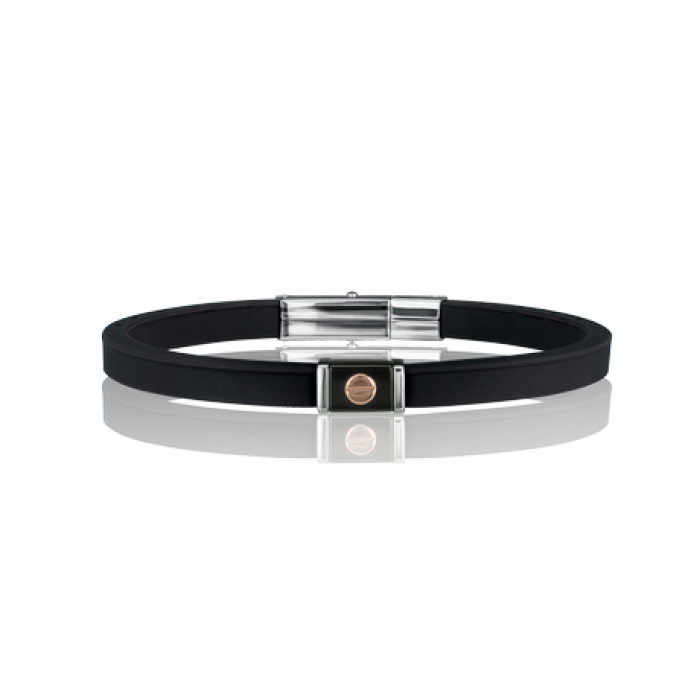 BRACCIALE IN SILICONE CON INSERTI IN ACCIAIO E DETTAGLIO IN ORO ROSA 9K