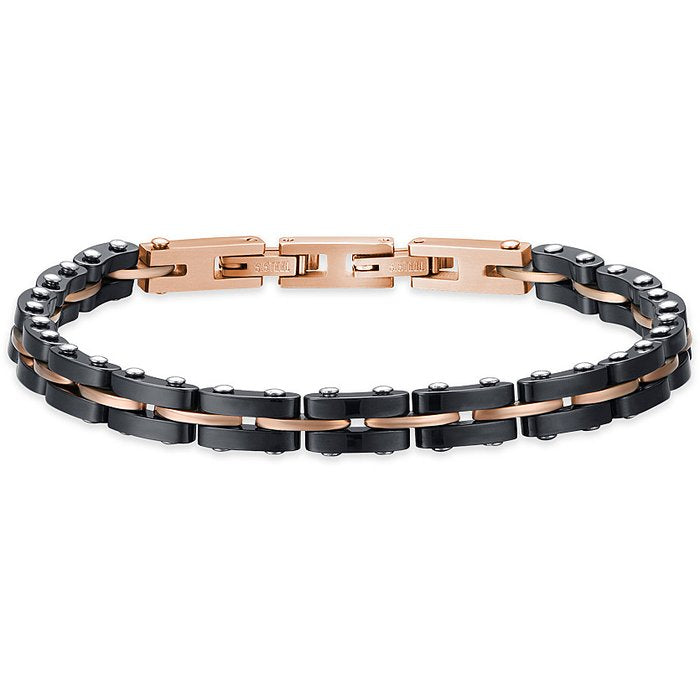 BRACCIALE UOMO IN ACCIAIO IP ROSE E CERAMICA NERA