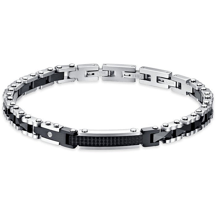 BRACCIALE UOMO IN ACCIAIO E CERAMICA NERA CON CRISTALLO BIANCO