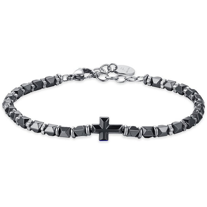 BRACCIALE UOMO IN ACCIAIO CON EMATITE IP GRIGIO ED ELEMENTI IN ACCIAIO