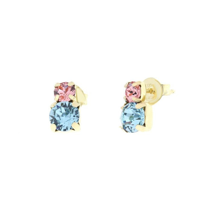 Orecchini in Argento 925 a lobo con cristalli rosa e azzurro
