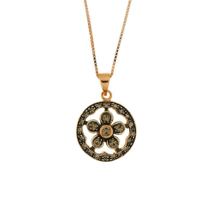Collana in Argento 925 a forma di fiore stile antico con cristalli fume'