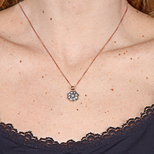 Collana in Argento 925 a forma di fiore stile antico con cristalli fume' e bianchi