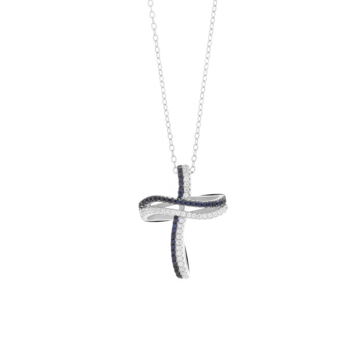 Collana in Argento 925 a forma di croce con zirconi blu