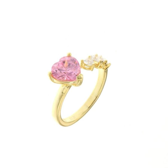 Anello in Argento 925 con cuori in zircone rosa e bianchi