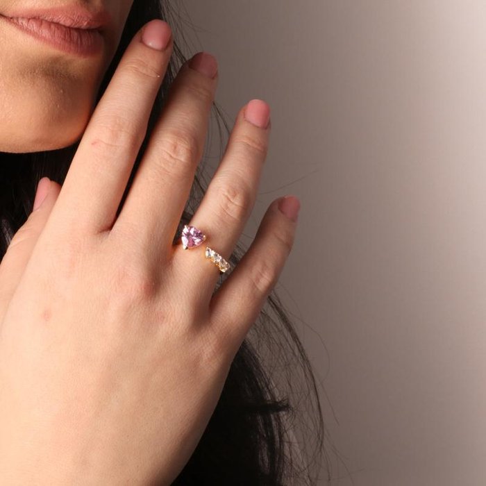 Anello in Argento 925 con cuori in zircone rosa e bianchi