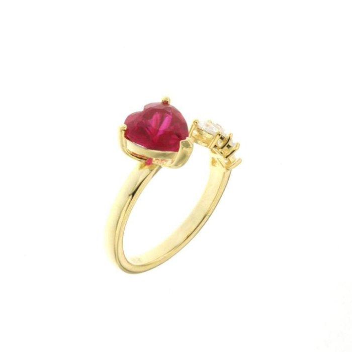 Anello in Argento 925 con cuori in zircone rosso rubino e bianchi