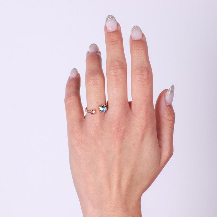 Anello in Argento 925 con cristalli rosa e azzurro