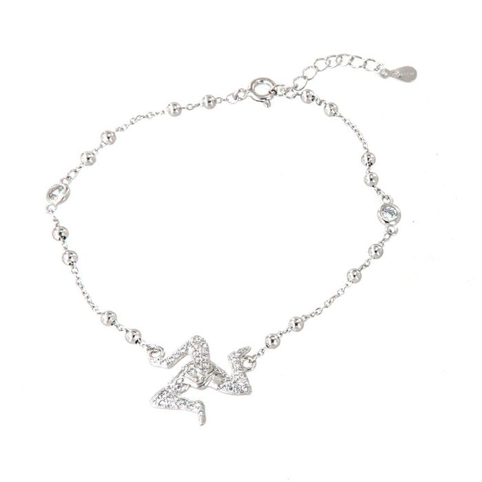 Bracciale in Argento 925 con ciondolo trinacria siciliana, impreziosita da zirconi bianchi