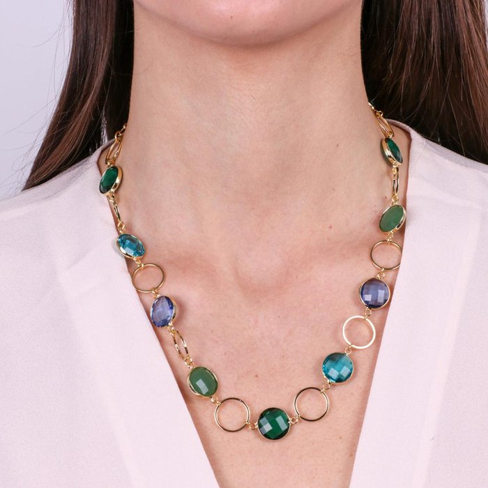Collana in Metallo con cristalli azzurri ispirati al vetro di Murano