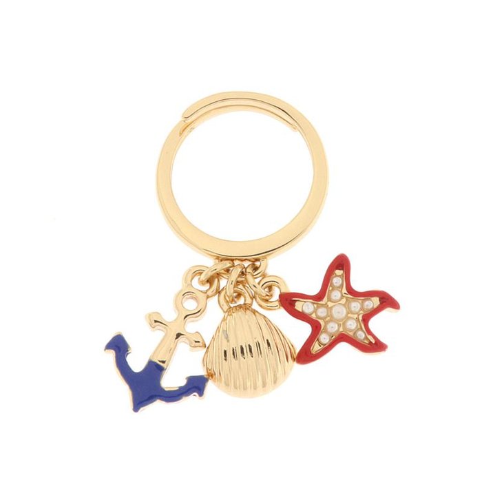 Anello in Metallo con stella marina, conchiglia e ancora