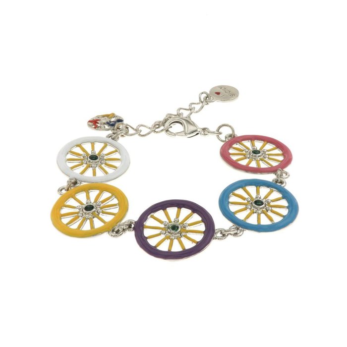 Bracciale in Metallo con ruote del carretto siciliano impreziosite da smalti colorati