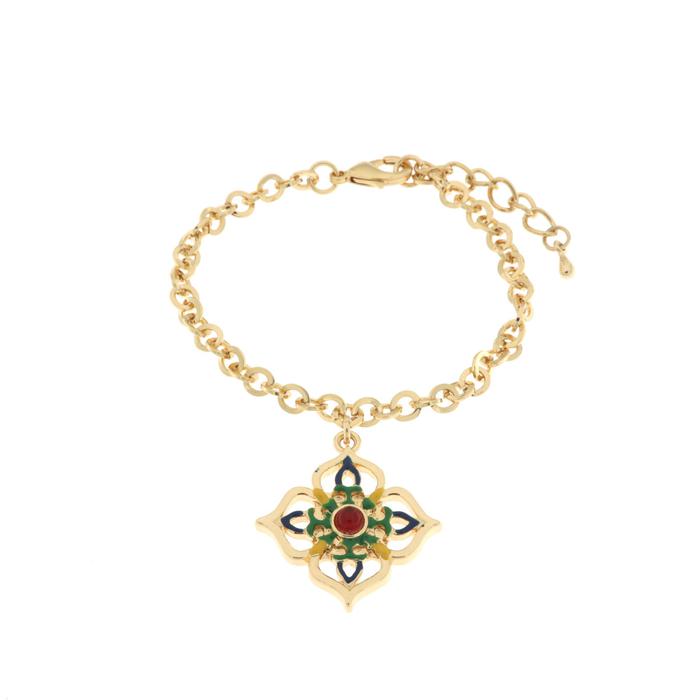Bracciale in Metallo con croce pendente impreziosita da maioliche