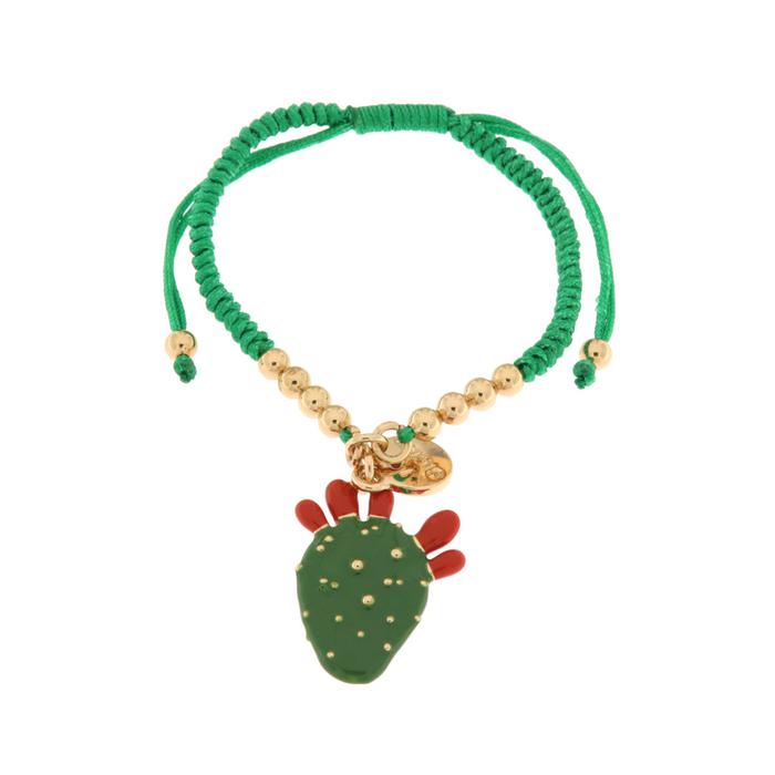 Bracciale in Metallo con cactus e cordino verde