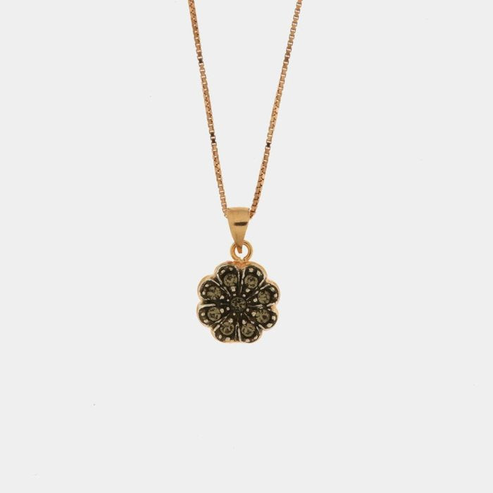 Collana in Argento 925 a forma di fiore stile antico con cristalli fume' e bianchi