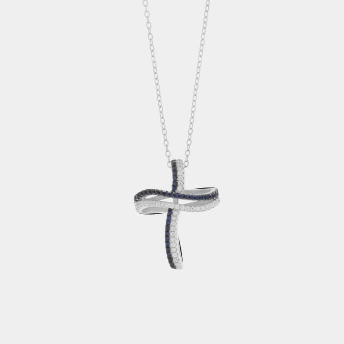 Collana in Argento 925 a forma di croce con zirconi blu