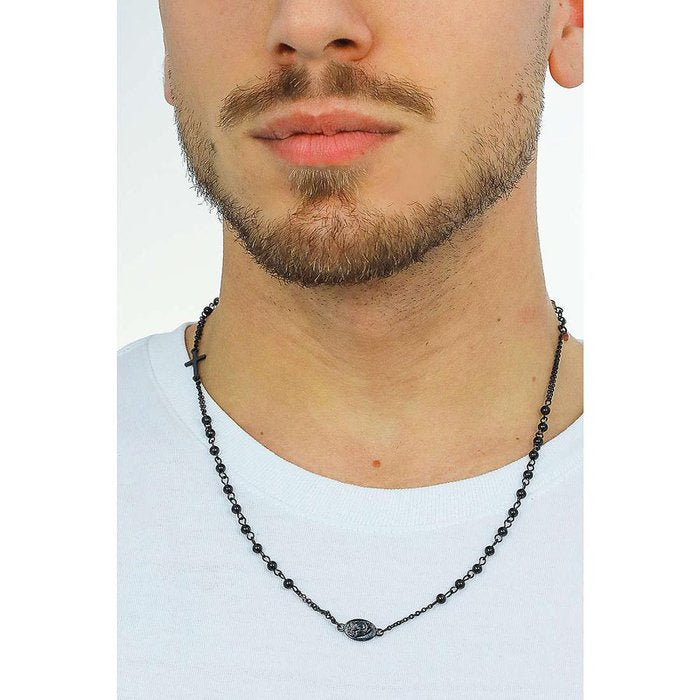 Collana croce e placchetta nera
