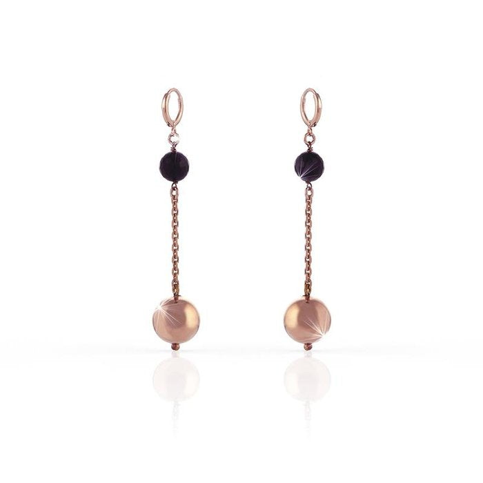 Orecchini Sfera in bronzo dorato rosa e onice nera.
