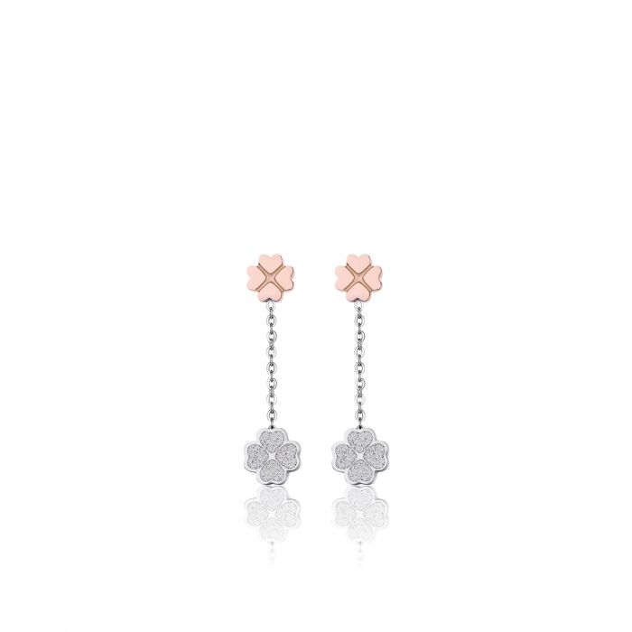 Orecchini rosè pendenti quadrifoglio glitter - gioielleriaperdichizzi.it