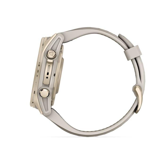 Fēnix® 8 - 43 mm, AMOLED, Sapphire, Soft Gold con cinturino  Fog grey/dark sandstone in silicone