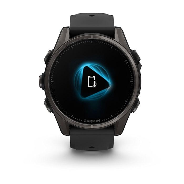 Fēnix® 8 - 43 mm, AMOLED, Sapphire, Titanio, Carbon Gray DLC con cinturino in silicone Black/pebble grey - 010-02903-21