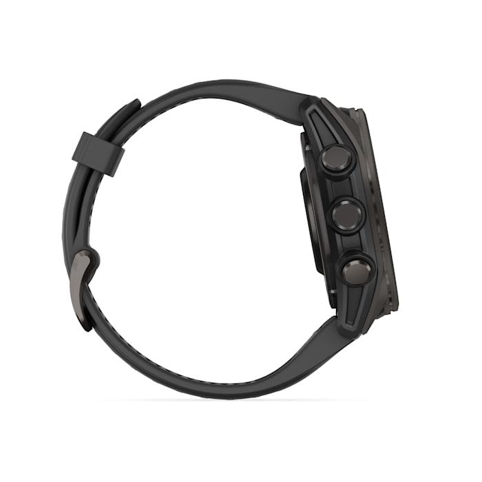 Fēnix® 8 - 43 mm, AMOLED, Sapphire, Titanio, Carbon Gray DLC con cinturino in silicone Black/pebble grey - 010-02903-21