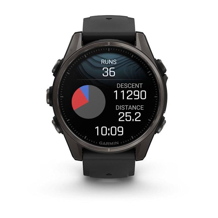 Fēnix® 8 - 43 mm, AMOLED, Sapphire, Titanio, Carbon Gray DLC con cinturino in silicone Black/pebble grey - 010-02903-21