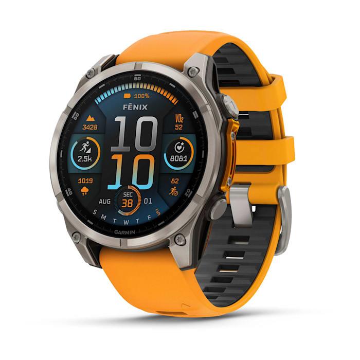 Fēnix® 8 - 47 mm, AMOLED, Sapphire, Titanium con cinturino in silicone Spark Orange/grafite