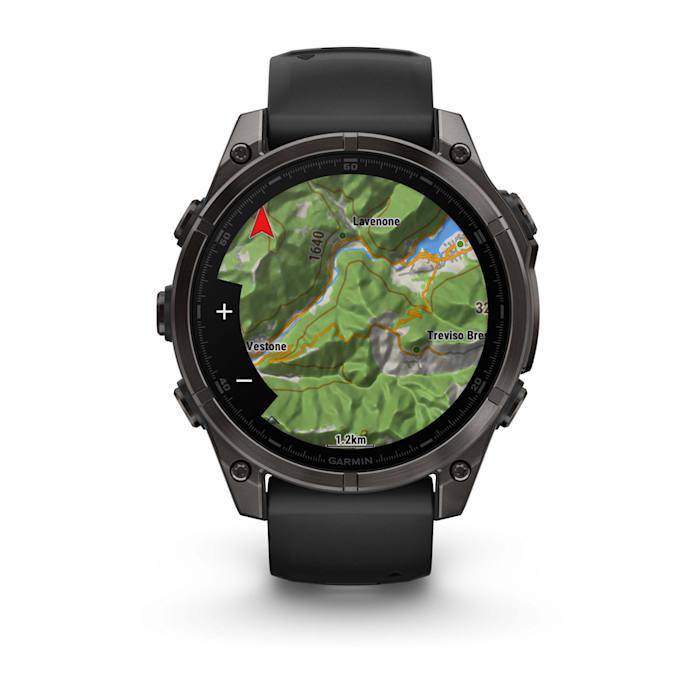 Fēnix® 8 - 47 mm, AMOLED, Sapphire, Titanio, Carbon Gray DLC con cinturino in silicone Black/pebble grey