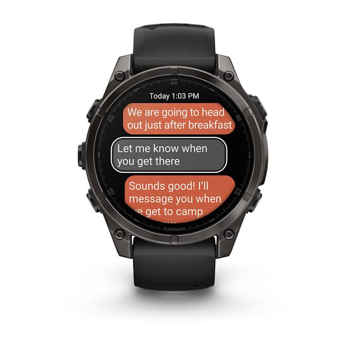 Fēnix® 8 - 47 mm, AMOLED, Sapphire, Titanio, Carbon Gray DLC con cinturino in silicone Black/pebble grey - 010-02904-21