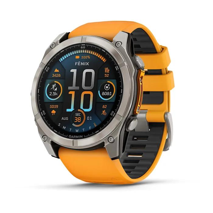 Fēnix® 8 - 51 mm, AMOLED, Sapphire, Titanium con cinturino in silicone Spark Orange/grafite