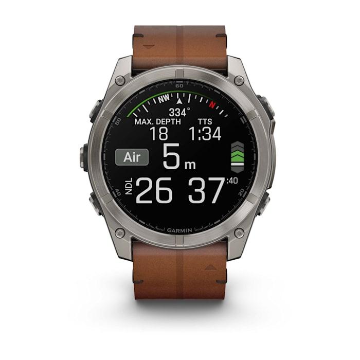 Fēnix® 8 - 51 mm, AMOLED, Sapphire, Titanium con cinturino in pelle Chestnut