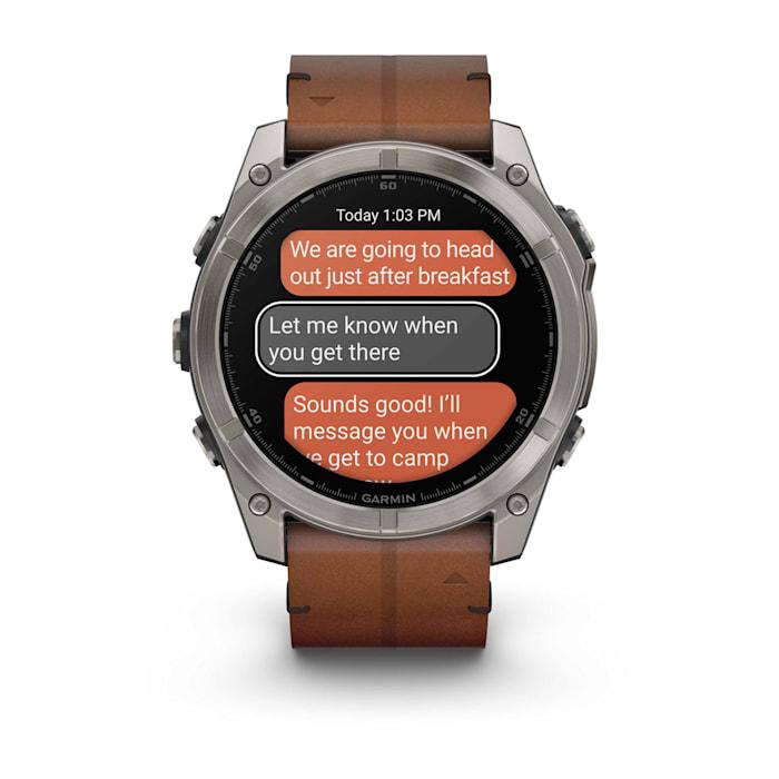 Fēnix® 8 - 51 mm, AMOLED, Sapphire, Titanium con cinturino in pelle Chestnut