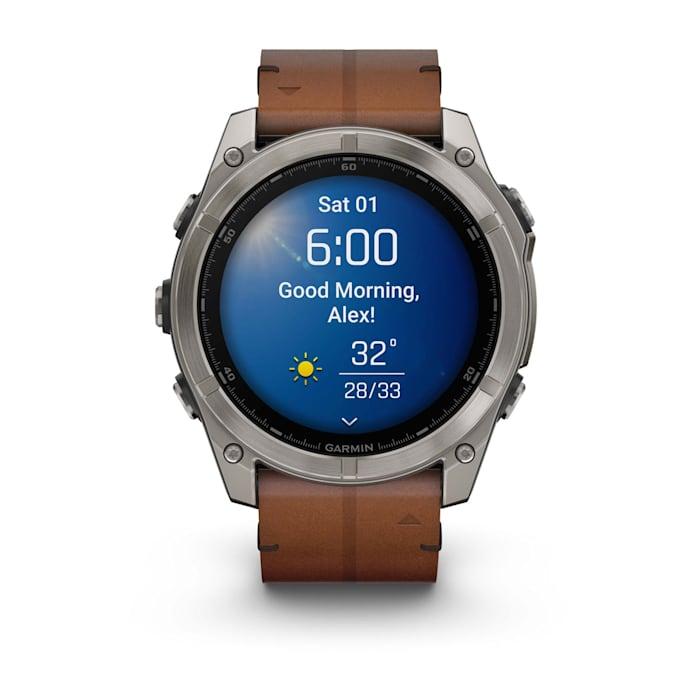 Fēnix® 8 - 51 mm, AMOLED, Sapphire, Titanium con cinturino in pelle Chestnut